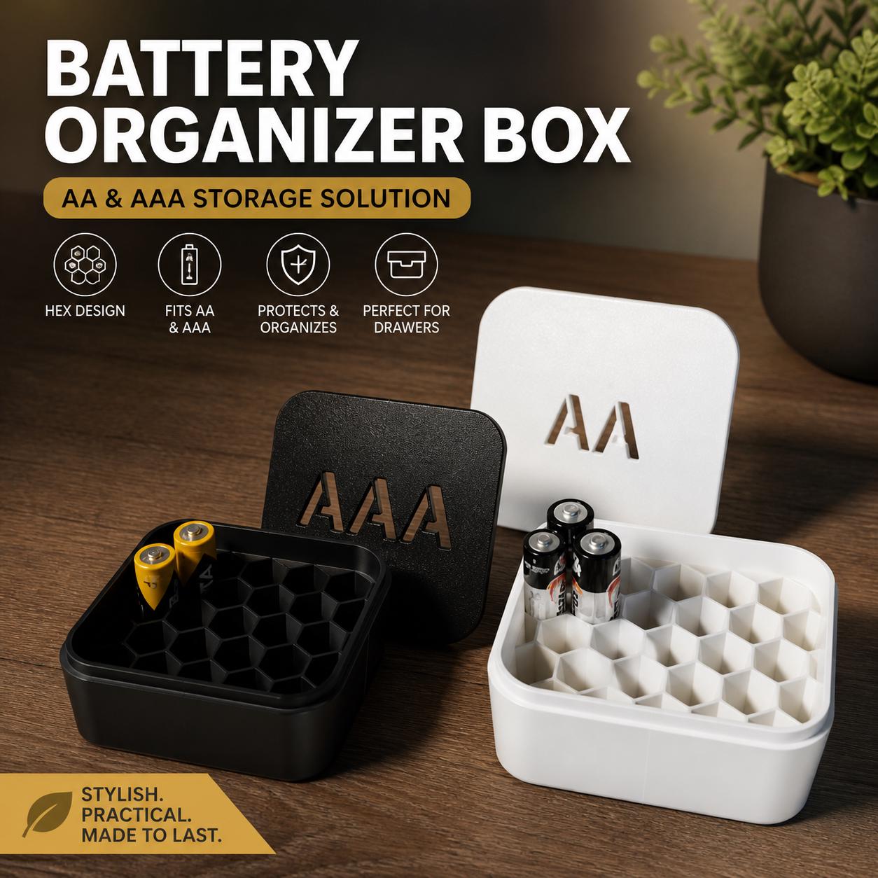 Battery Organizer Box with Lid – AA AAA Storage Case