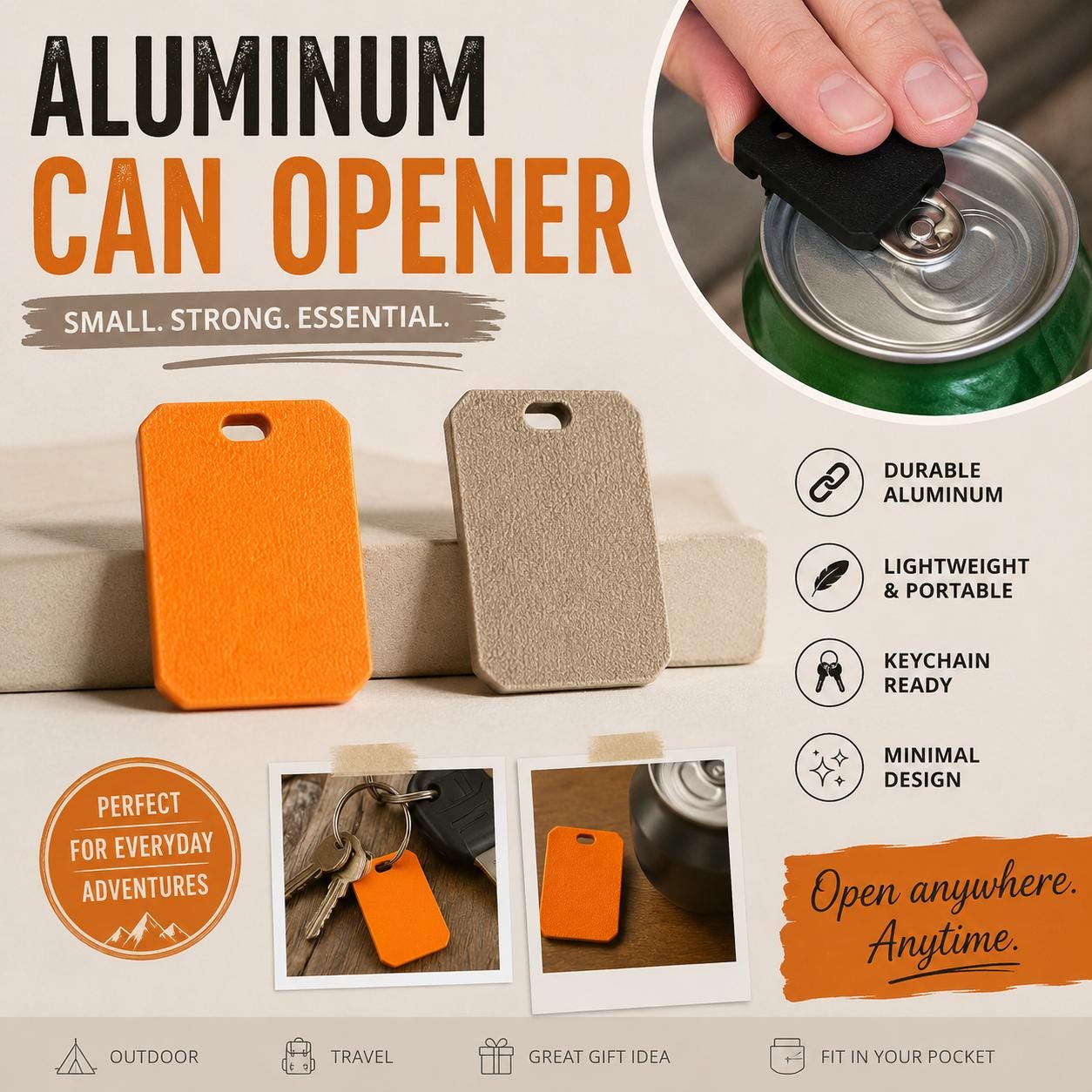 Minimalist Aluminum Can Opener Keychain | Portable Soda Tab Opener | EDC Pocket Tool | Lightweight Beer Can Opener